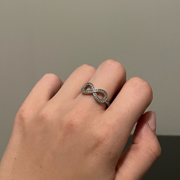 Infinity Knot w/ Cubic Zirconia Sterling Silver Ring - Picture 3 of 4